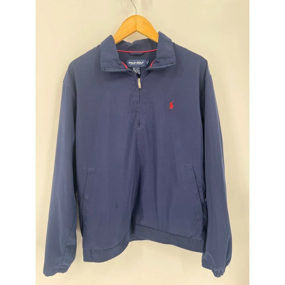 Polo Ralph Lauren Windbreaker Mens M Navy Blue Vintage 1/4 Zip Golf Jacket